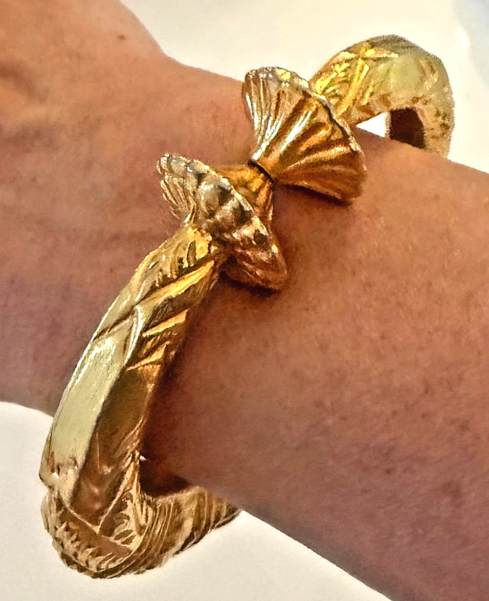 Signed Vtg Kenneth Lane Egyptian/Etruscan Revival Gold Clamper Bracelet